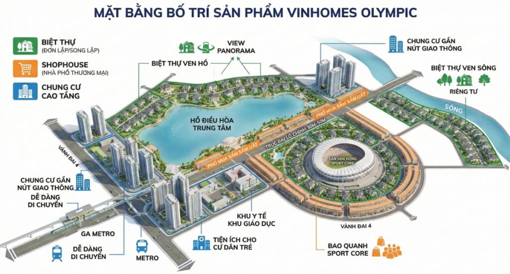 Mặt bằng bố trí sản phẩm Vinhomes Olympic Ngọc Hồi Hà Nội