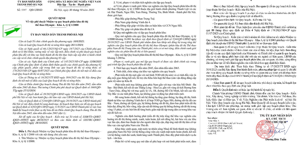 Phân kỳ đầu tư Khu A khu Đô thị Thể thao Olympic là trung tâm thể thao, văn hoá, dịch vụ – du lịch mang tầm khu vực và quốc tế