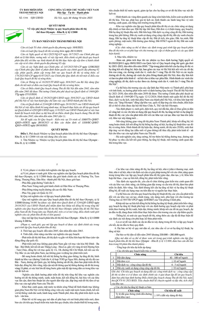 Quy hoạch Phân Khu B Khu đô thị thể thao Vinhomes Olympic Hà Nội