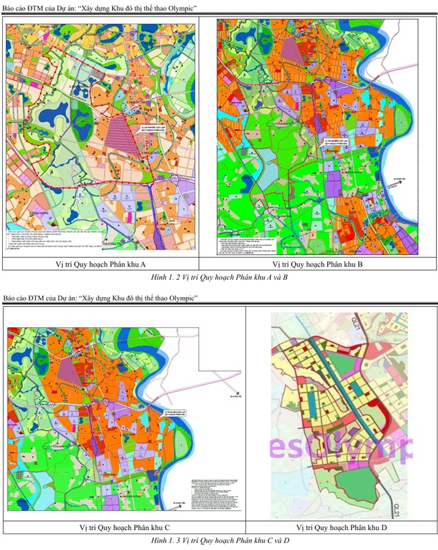 Ranh giới quy hoạch 4 phân khu A,B,C,D Vinhomes Olympic Hà Nội